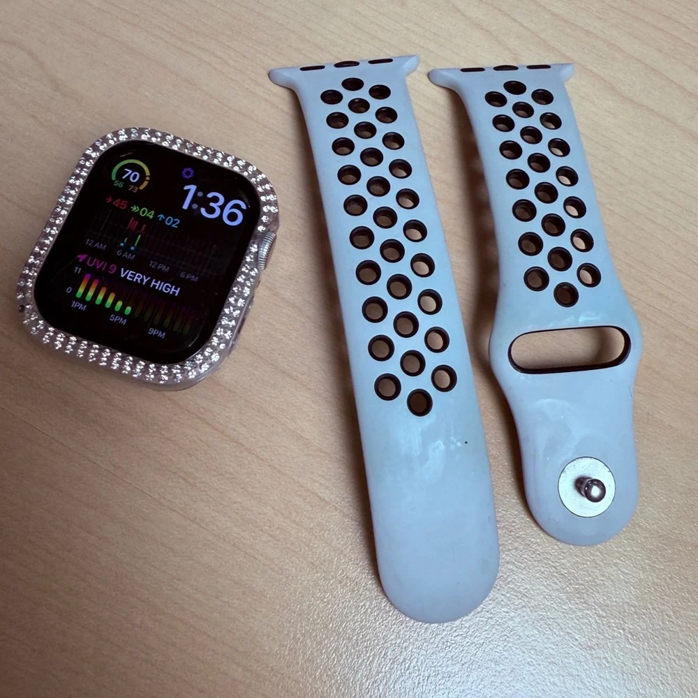 Apple Smartwatch with Silver Bezel and Gray Band